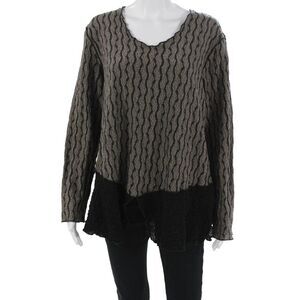 Noblu Womens Bohemian V Neck Tunic Top Beige Long Sleeve Cotton Spandex Size S